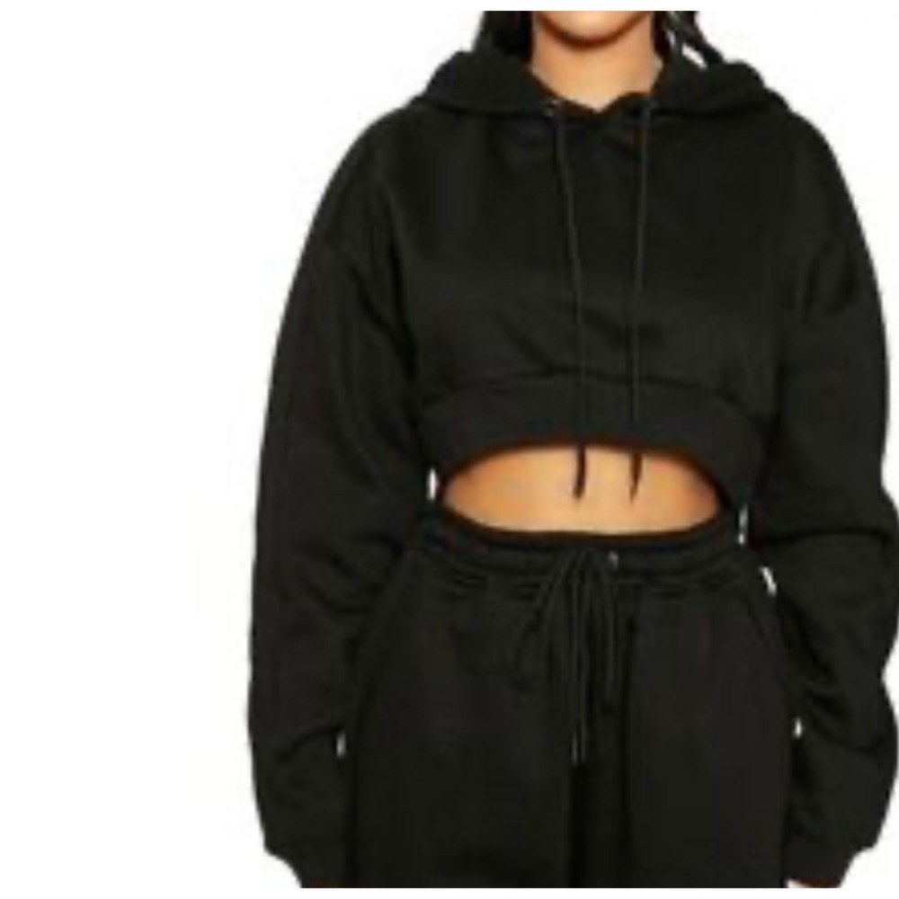 Naked Wardrobe Hoodie Women L Black Excellent Cropped Fleece nwhw-h1